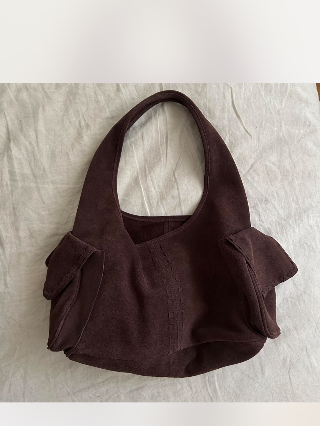 Bnwt With Jean Vera Bag Chocolate Dark Brown Suede Shoulder Bag — image 5 of 8